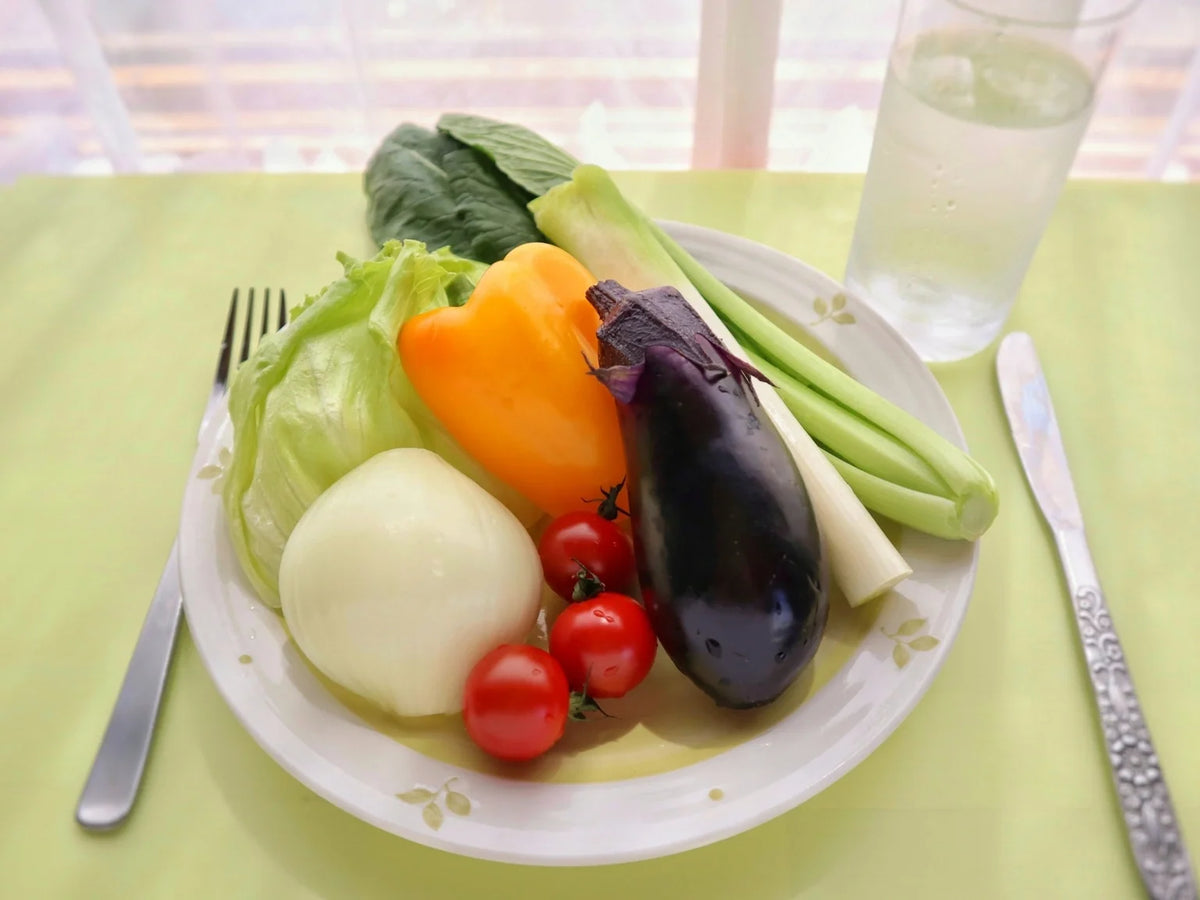 Fresh vegetables and water for a healthy daily lifestyle and balanced diet