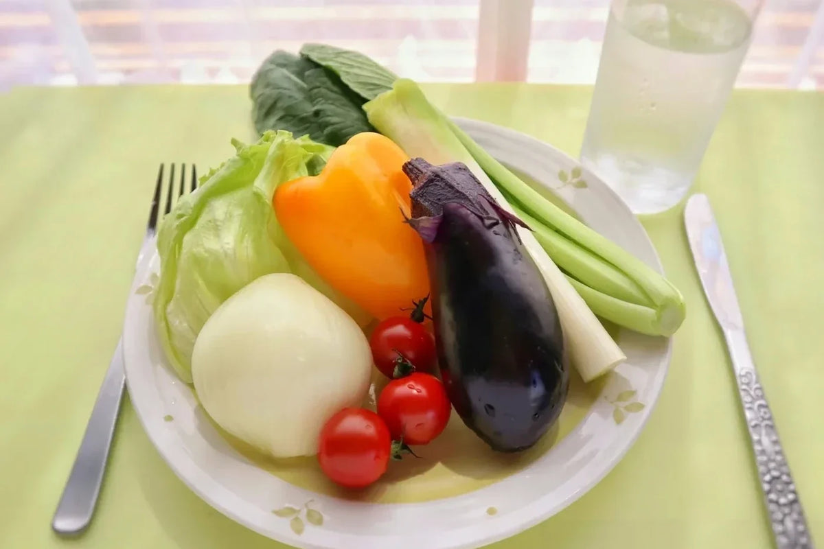Fresh vegetables and water for a healthy daily lifestyle and balanced diet